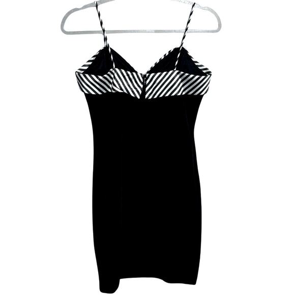 Vintage Betsy & Adam Y2K 90s Stripe Trim Tuxedo Midi Dress Sz 11 12 Bling Black - Picture 2 of 7